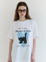 ハートキャットフレンズルーズフィットTシャツ ホワイト