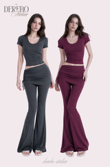 Liiv short-sleeve cap training shirring pants set (LONG PANTS)