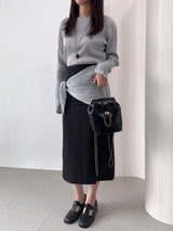 Raond Belt H-line Cut-out Long Skirt