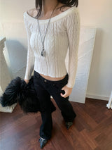 Luna Skin Off-Shoulder Cable Slim-Fit Knit