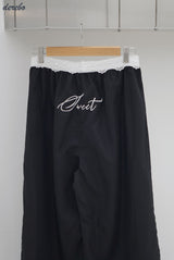 Lace lettering wide casual banding pants