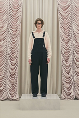 Frill baggy overalls - black