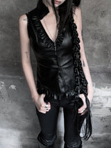 rock chic leather frill bustier