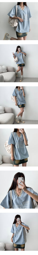 ジンブバラクカラーVネックショートスリーブTシャツ (4 colors)