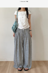Rose String Stripe Wide Pants