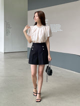 Ringo Pintuck Back Ribbon Short Sleeve Blouse