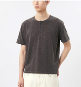 スラブヘンリーネッククロップTシャツ チャコール