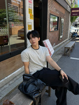 ルーズ スパンデックス ストライプ ショートスリーブTシャツ