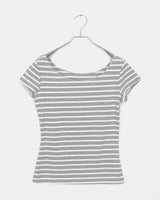 アンゾストライプオフショルダーショートスリーブTシャツ