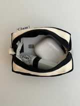 Clam ミニキーリングラウンドポーチ _ キルティングブラック