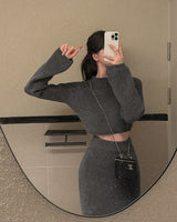 Crop knit & long skirt set