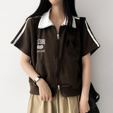 Med Two-Way Line Coloring Short Sleeve Collar Zip-Up