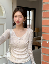 フラワーリボンコットン100アイレットTシャツ(3color)