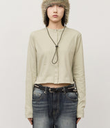 (W) Cream Button Top