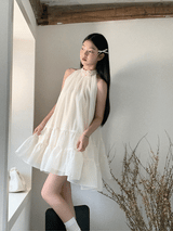 Lemon tea halterneck flare sleeveless dress