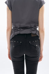 Low shirring button-up blouse