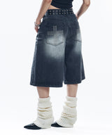 Cross Stud Denim Pants - Black