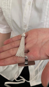 Silver tassel long layered necklace