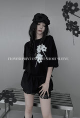 [unisex]フラワープリントオーバーフィット半袖Tシャツ (3color)