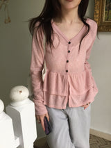 Roadly V-Neck Frill Button Cardigan (2c)