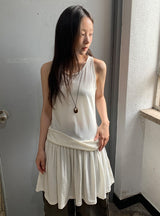 26SS★ [BAONHAUS] ポリーニ シャーリング レイヤード ノースリーブミニワンピース