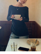 ブラックバッグシースルーパッドボウロングスリーブTシャツ