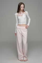 Lace tea straight pants, Pink