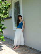 Shirring Cotton Maxi Skirt (White)