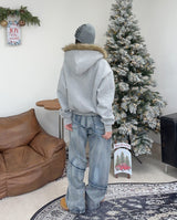 Luke diagonal panel washed denim pants