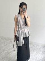 [Scarf SET] Sica V-Neck Sleeveless Blouse