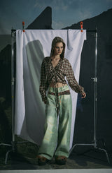 CHECK SHIRRING BLOUSE