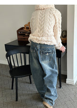 [F/W] Cable sheep hair hood knit(3color)