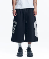 Numbering Patch Bermuda Sweat Pants - Black