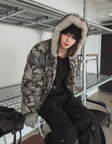 Ash camo fur crop padding