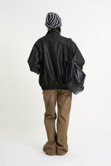 Fur lining leather blouson jumper