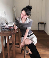 molti gray check & collar layer top