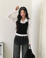 Tweety Frill Collar Polka Dot Long Sleeve T-Shirt