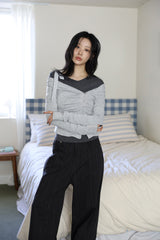 ベベストライプタイリブドTシャツ