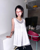 (3color) Slub Stripe Layered Flare Sleeveless Top