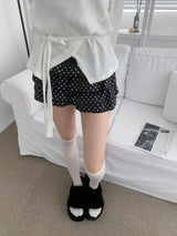 DOTINA Ruffle Dot Mini Pants Skirt (Black)