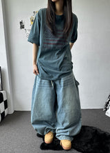 Johnsy Carpenter Balloon Fit Elastic Waist Denim Pants 3color