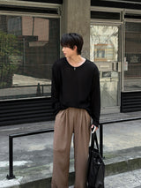 LMN ロエサマーボートネックオーバーサイズニット長袖Tシャツ (4 colors)