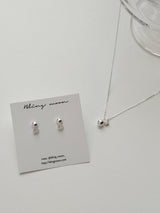 [silver 925] mini ball cubic earring necklace set / daily guest look simple silver wedding