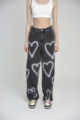 【数量限定】[unisex] heart denim pants (black) 