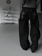 leopard cross stud balloon denim