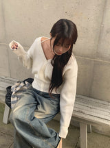 ローゼル ホルターストラップオフザショルダーVネックニット