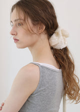 Lace Flower Stripe Scrunchie_Large_Beige