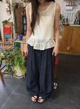[unisex] Orihi Non-Fade Banding Wide Denim Pants