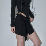 レイヤードスナップラップスカート (BLACK)
