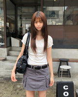 [ORIGINAL] Mori V-Neck Shirring Puff-Sleeve T-Shirt
